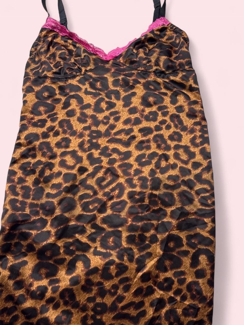 Tripp NYC Leopard Satin Slip Dress Pink Lace Y2K